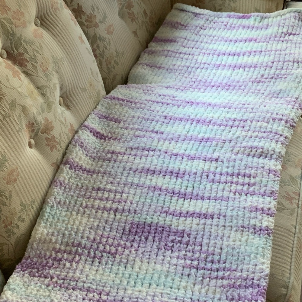 Wife’s handmade purple/blue/white/other color, soft blanket loom knit - Picture 1 of 3
